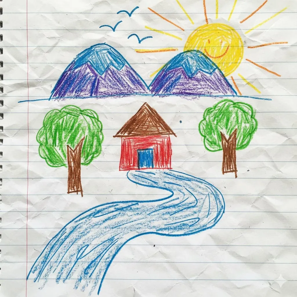 孩子画的山、太阳、河流和小屋——印度童年的普遍画作